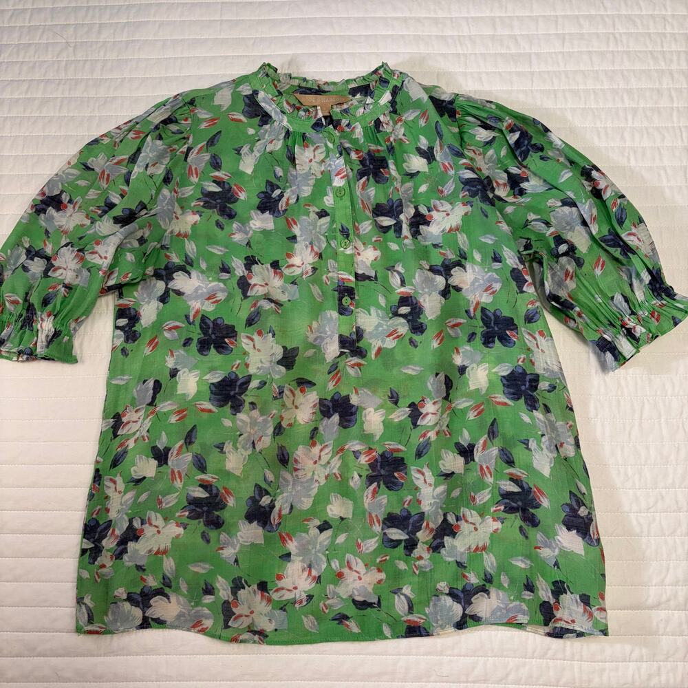 Hope & Harlow Green Boho Floral Ruffle Short Sleeve Blouse Womens Small